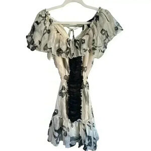 RARE Vintage Y2K D&G Dolce & Gabanna Ivory and Black Silk Bow Mini Dress